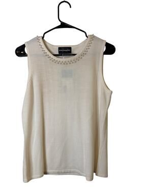 Requirements White Beaded Trim Sleeveless Blouse Women Sz S